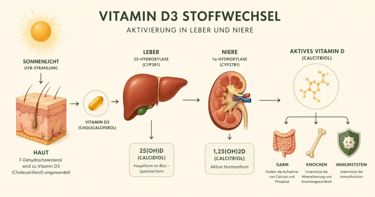 Vitamin D3 Stoffwechselweg – Aktivierung in Leber und Niere – OH!S Lexikon