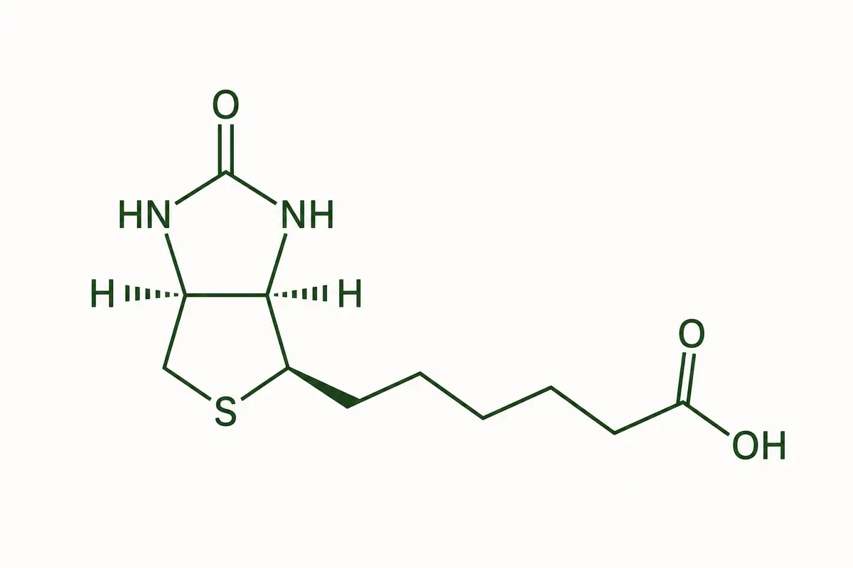 Biotin-Molekülstruktur (Vitamin B7) als wissenschaftliche Strukturformel-Illustration