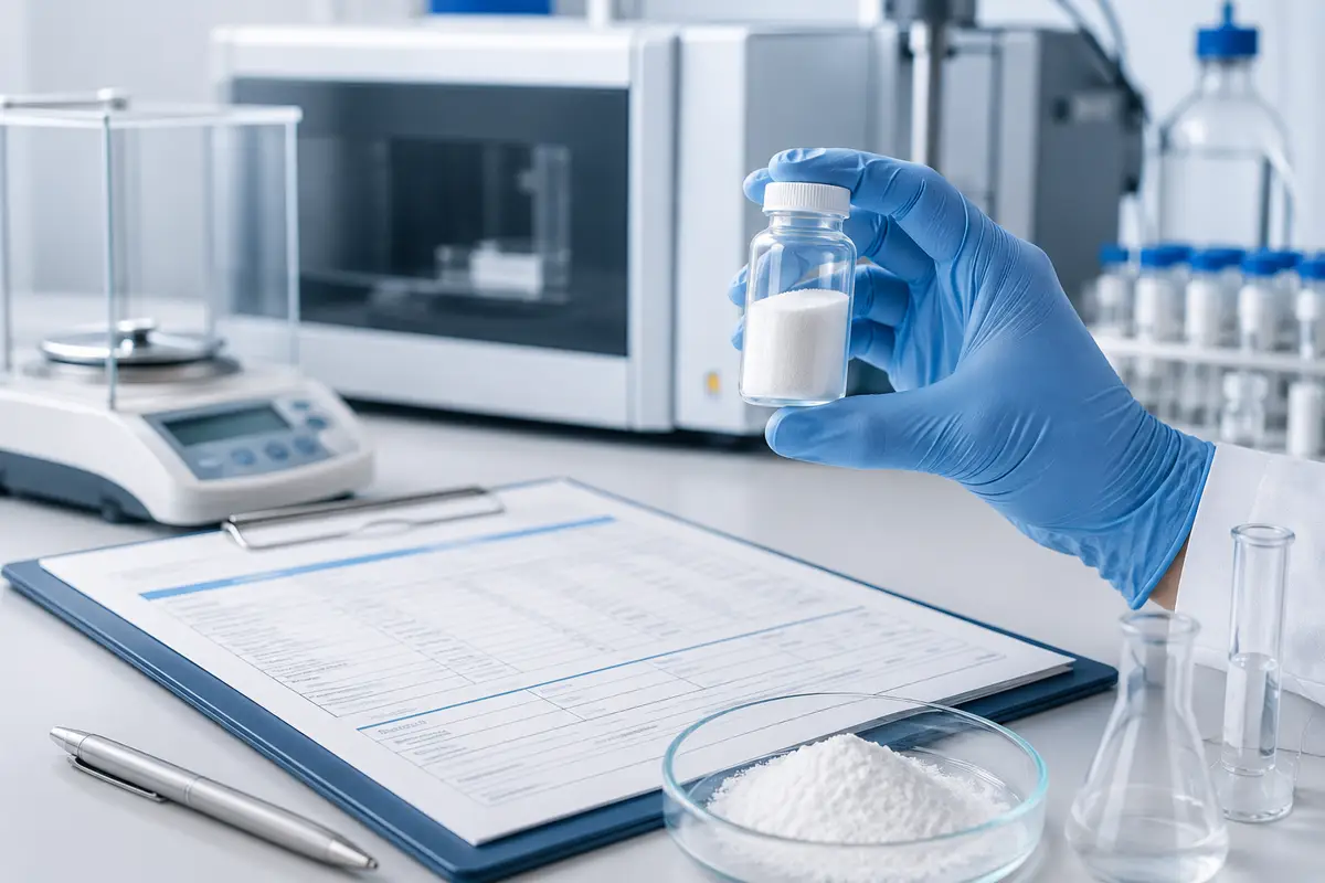 Qualitätsprüfung von Creatin Monohydrat mit Analysenzertifikat im Labor