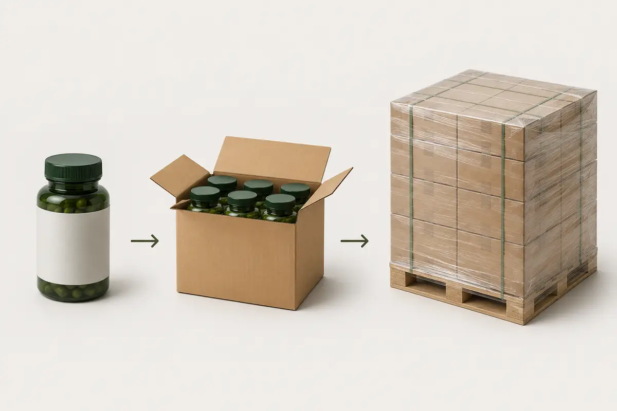 Drei Verpackungsebenen: Primärverpackung, Sekundärverpackung und Tertiärverpackung im Vergleich