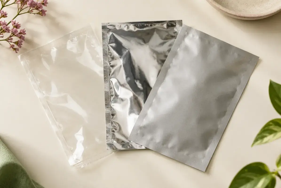Barriereeigenschaften: Wasserdampfdurchlässigkeit (WVTR) und OTR richtig lesen 2 Folienmuster mit unterschiedlicher Barriere: transparent, metallisiert und mit Aluminiumschicht