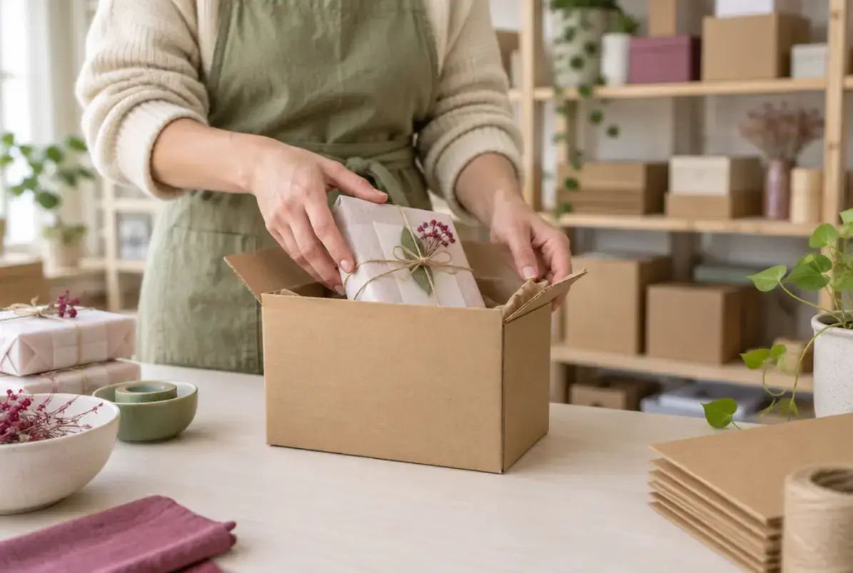 Erweiterte Herstellerverantwortung (EPR) – Definition und Bedeutung im Verpackungsrecht 2 Packplatz eines Onlinehändlers: Ware wird für den Fernabsatz in einen Versandkarton gelegt