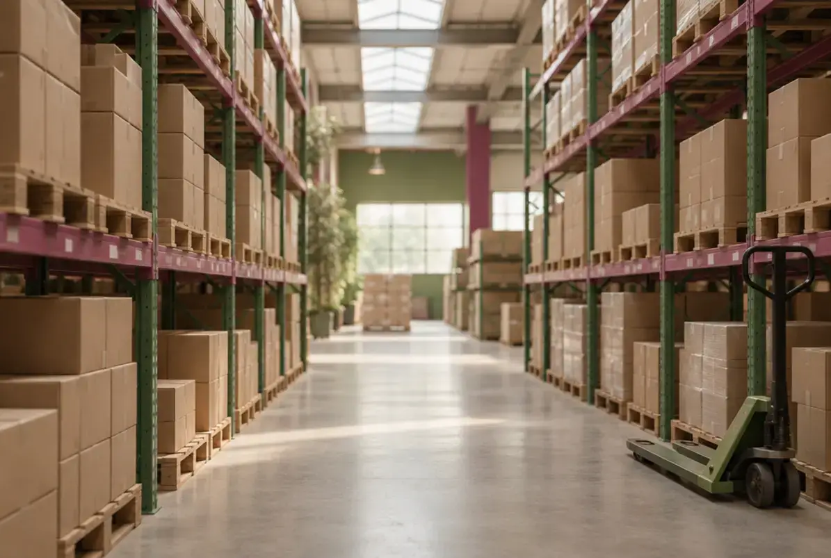 IFS - International Featured Standards 4 Palettenregale in einem Lager für Lebensmittel und Verpackungen