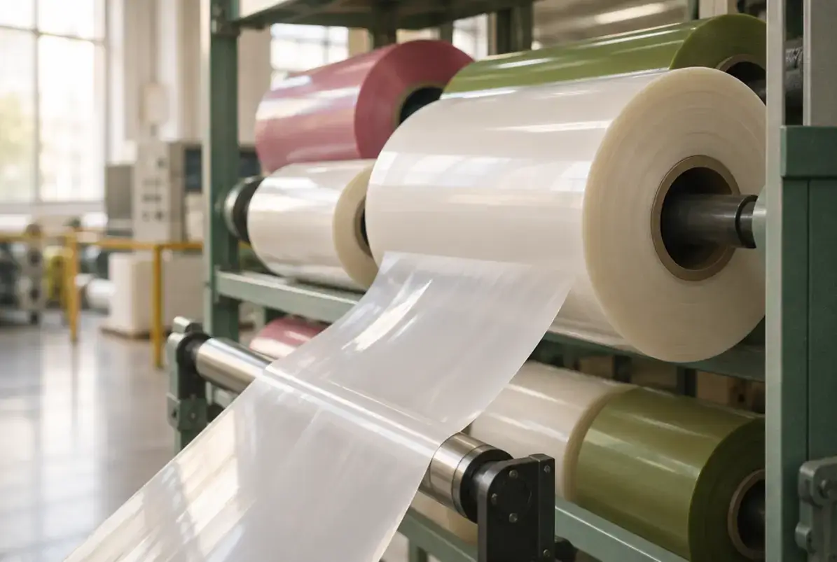 IFS - International Featured Standards 2 Rollen mit Verpackungsfolie in einem Konverterbetrieb