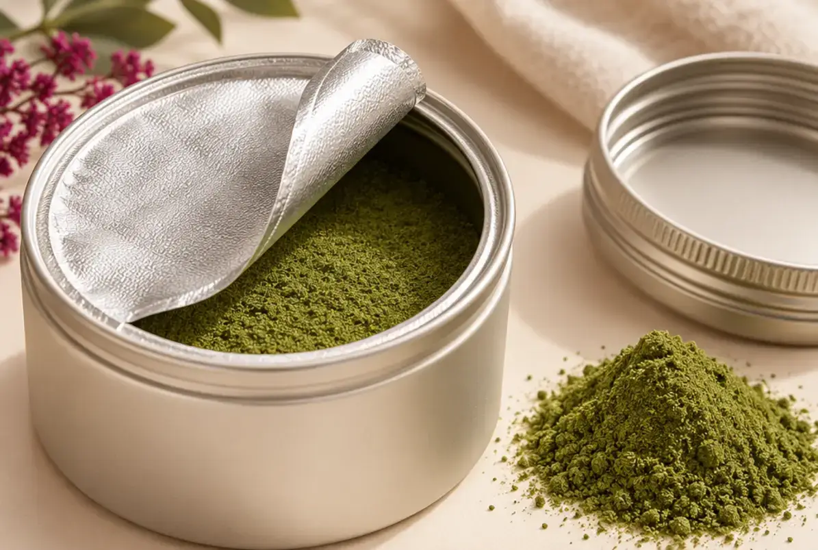 Matcha Dosen 3 Dosenrand mit Siegelmembran und Schraubdeckel in der Detailansicht