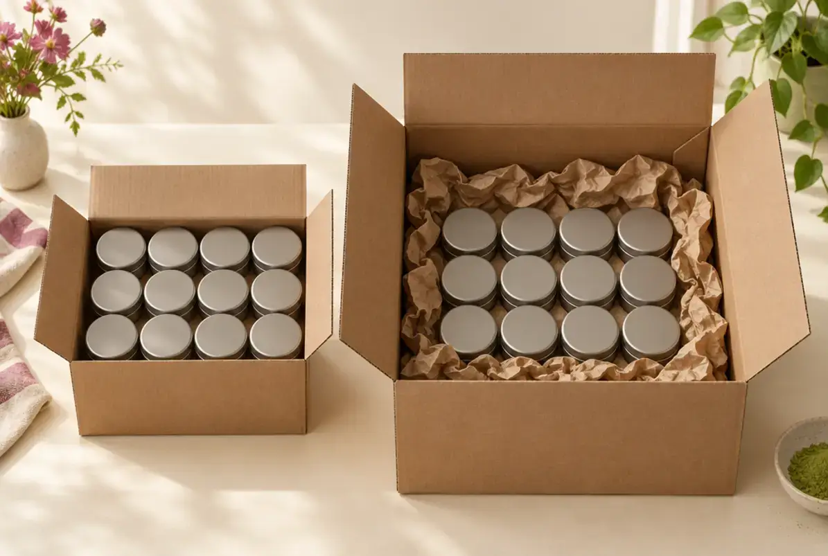 Versandverpackung 3 Zwei Versandkartons im Vergleich: ein passend gepackter Karton und ein überdimensionierter Karton mit viel Leerraum
