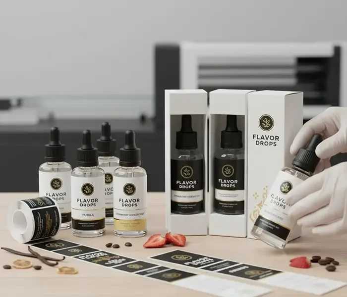 Flavour Drops in 50ml Flasche mit individuell bedruckter Faltschachtel