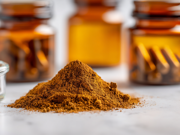 Rhodiola Rosea Extrakt - pulver mit tegel im hintergrund